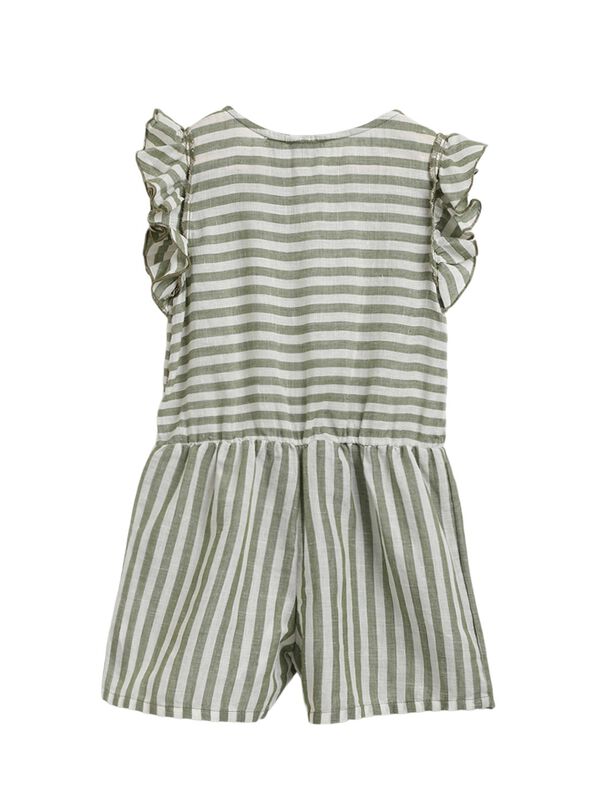 Girls Natural Striped Short Dungaree image number 1